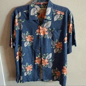 Tommy Bahama Blue Floral Silk Button Down Shirt- Size Medium